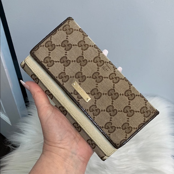 Authentic Gucci brown and cream double wallet - Picture 1 of 17